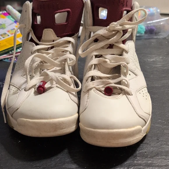 Jordan Kids High-Top Sneakers - White and Burgundy - Picture 1 of 7